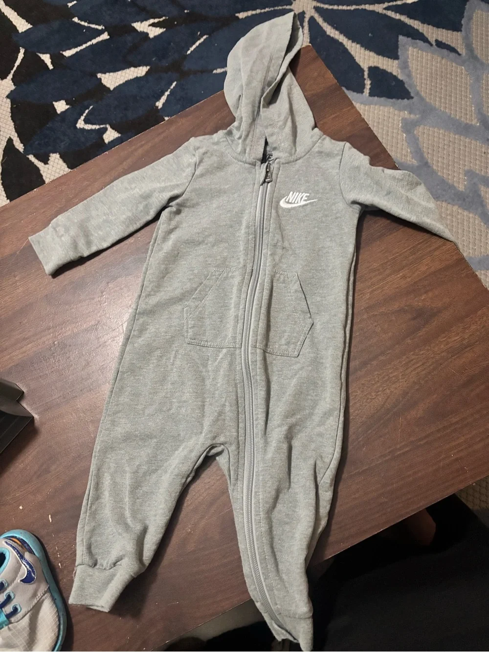 Nike Grey Hooded Infant One-Piece Zip Jumpsuit